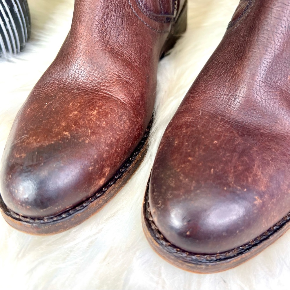 FRYE Brown Jaden Cuff Classic Heritage Buckle Leather Moto Boots, 6.5B - Picture 7 of 14